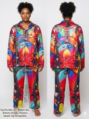 Trippy Colorful Pajamas Unisex NWT Lounge Set Bondage Armor Patchwork
